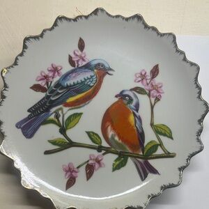 Decorative Plate with Colorful Birds and Flowers